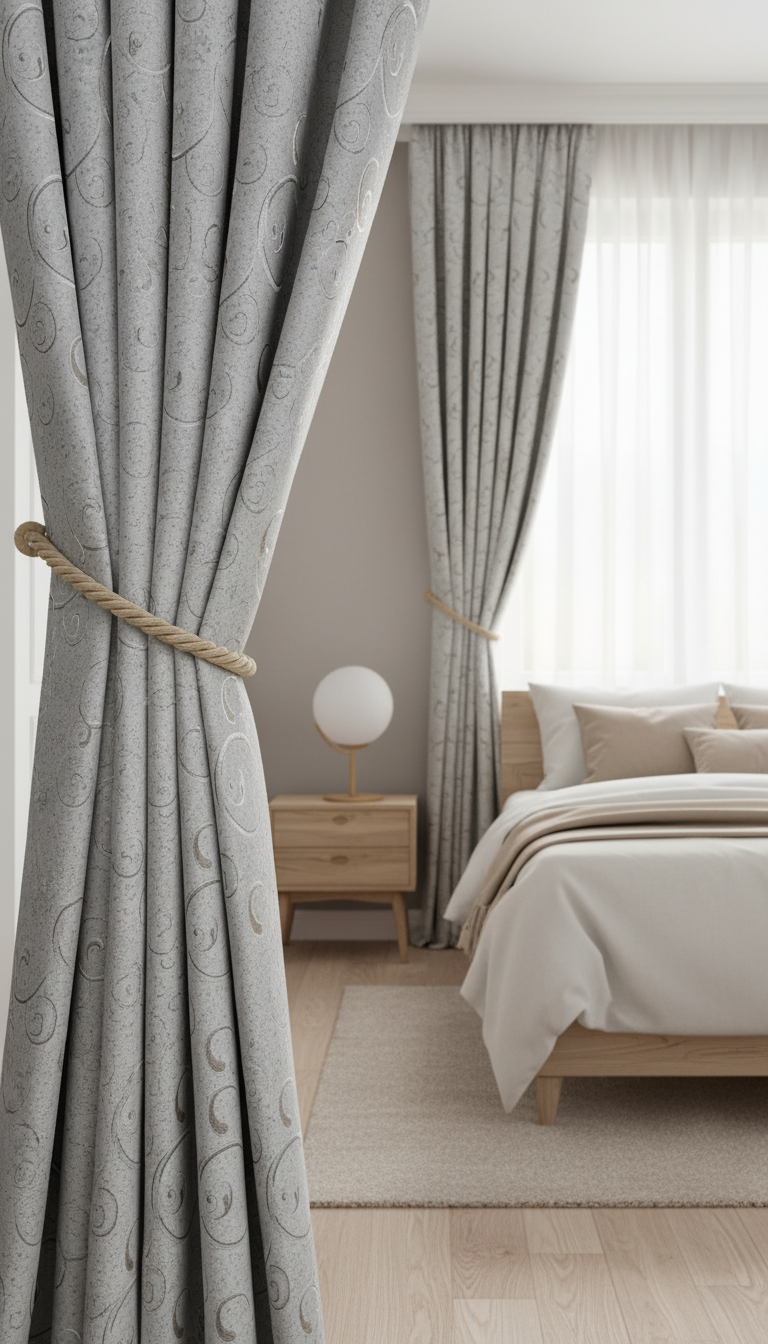 Draperie alb-bej cu model ondulat Serpișor 02