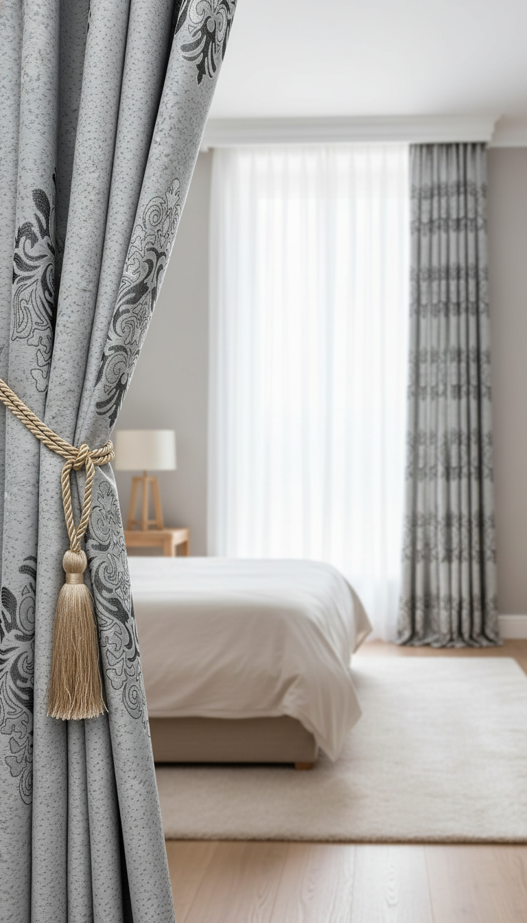 Draperie tafta gri deschis cu model baroc – Draperie Baroc 01