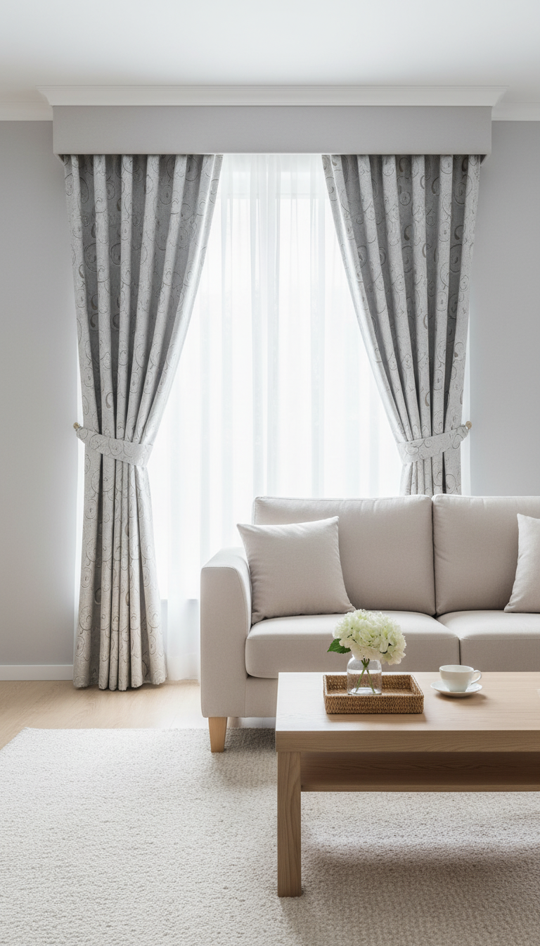 Draperie alb-bej cu model ondulat Serpișor 02