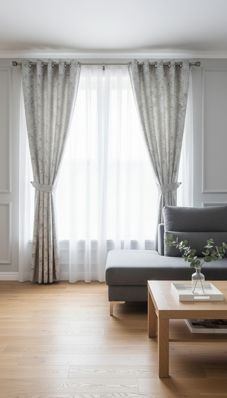 Draperie tafta bej deschis cu model floral – Draperie Flor 02