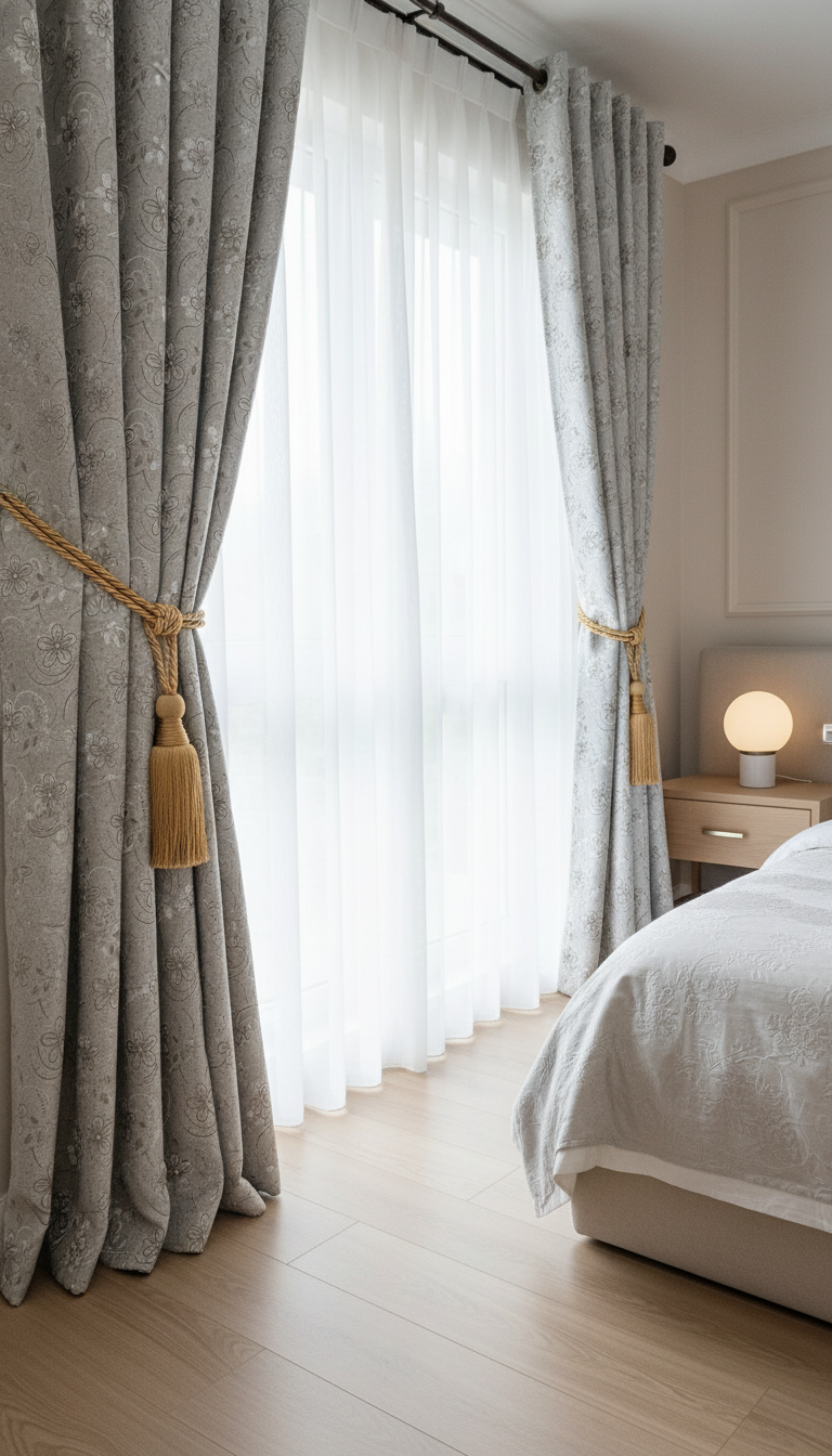 Draperie tafta bej deschis cu model floral – Draperie Flor 02